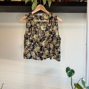 Vintage Necessary Objects Sheer Floral Vest | 90s Sleeveless Crop Top | Medium